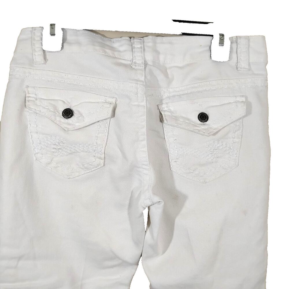 Rue 21 Womens 5/6 White Denim Capri Pants Flap Pocket Rise 8" - Picture 4 of 6